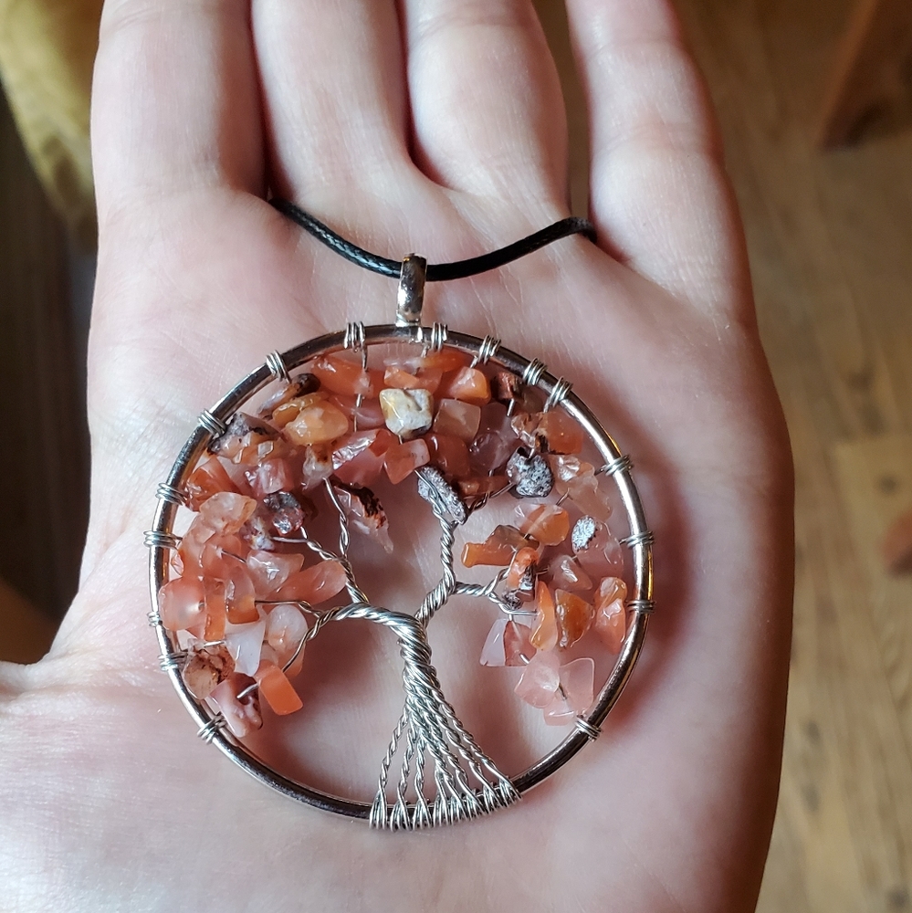 NWOT Tiger Eye Silver Tree of Life Necklace - Picture 4 of 7